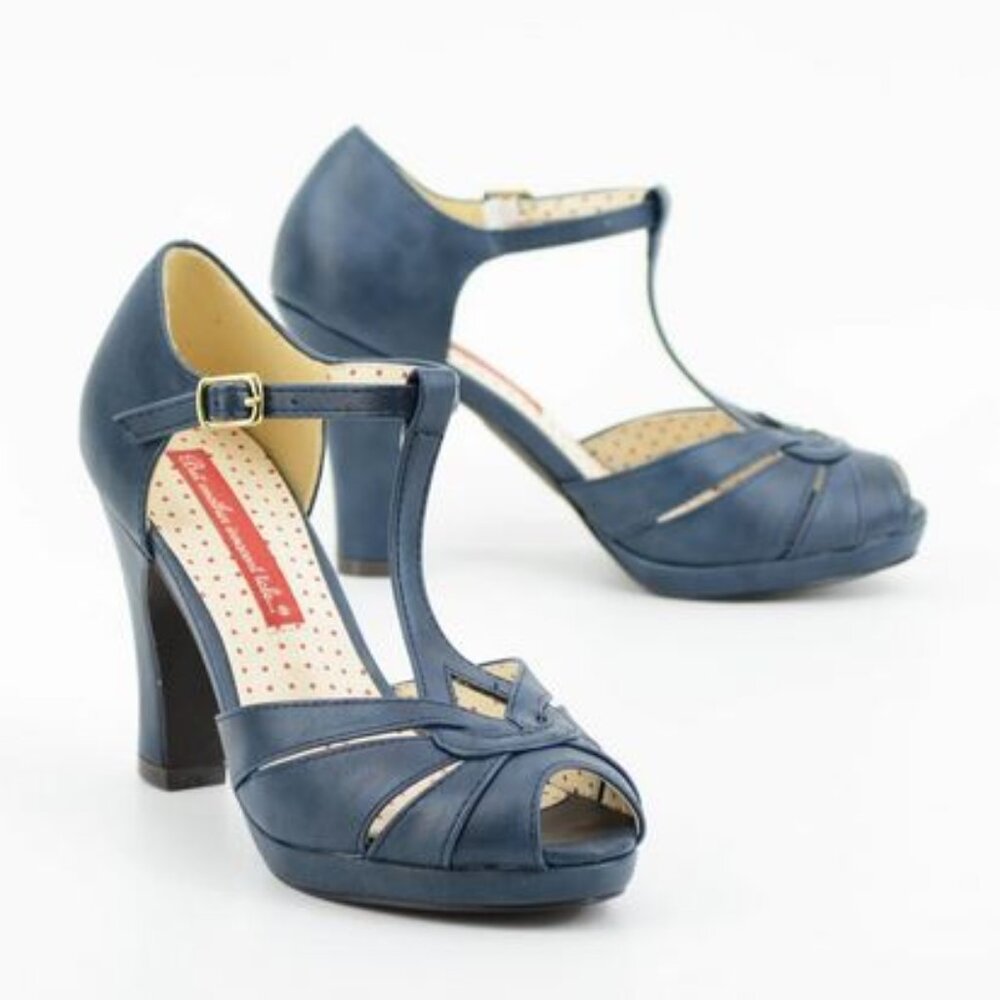 BAIT Footwear Lacey Sienna Navy Vintage Inspired Platform Heel Sandals Sz 10